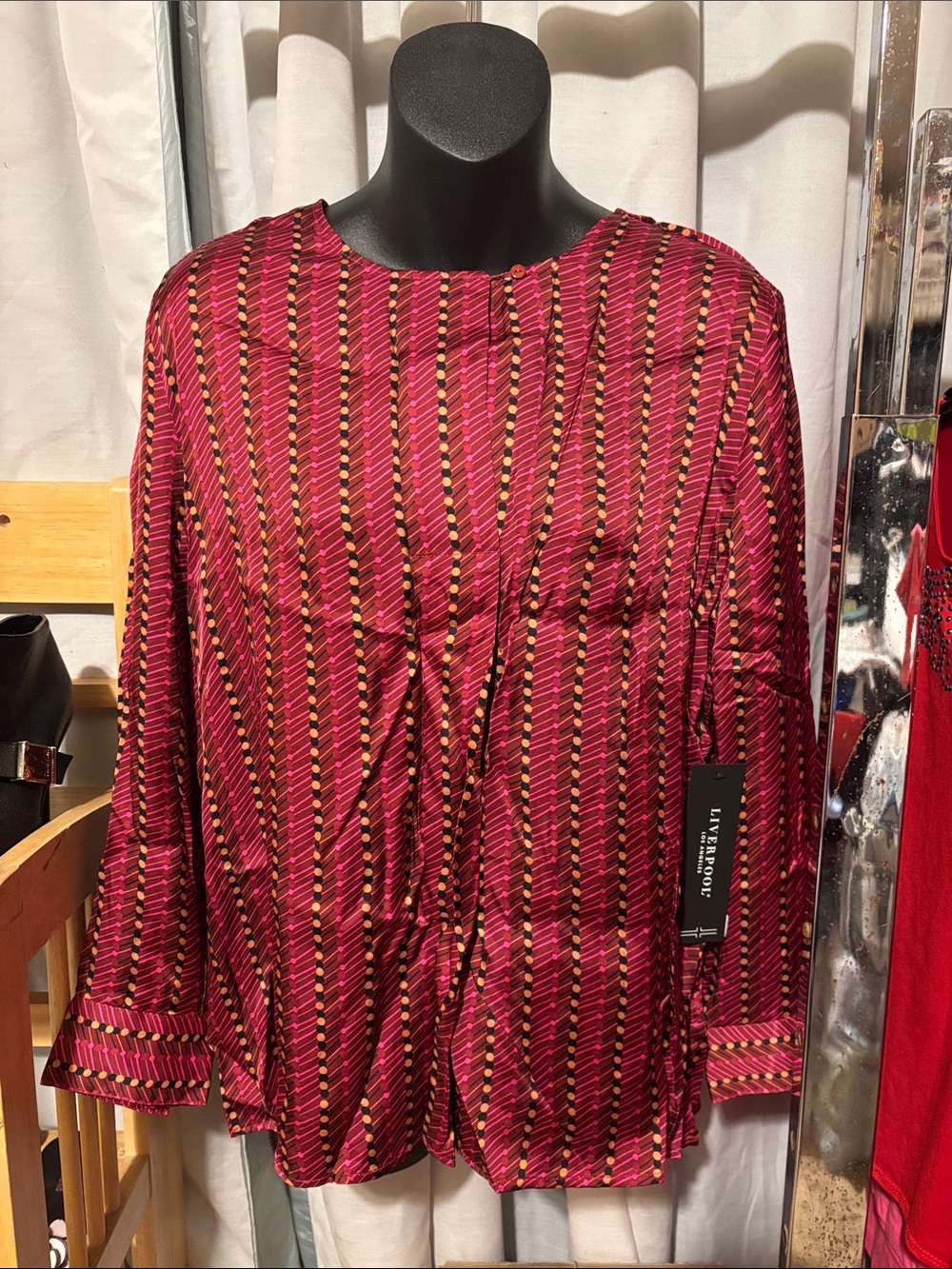 Liverpool Red and Pink Patterned Long Sleeve Blouse